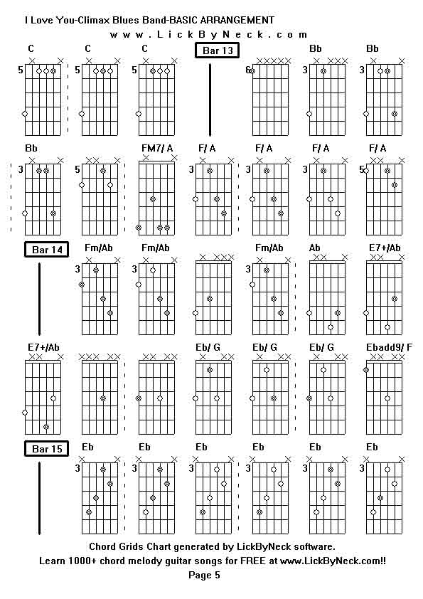 Chord Grids Chart of chord melody fingerstyle guitar song-I Love You-Climax Blues Band-BASIC ARRANGEMENT,generated by LickByNeck software.